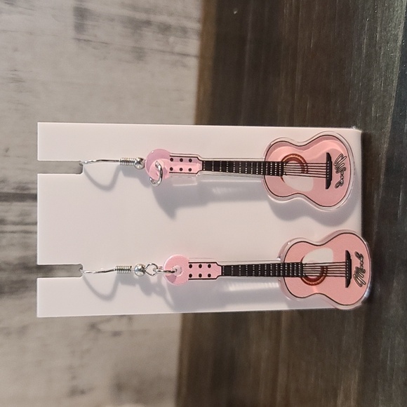 GUITAR EARRINGS dangle acrylic pink NWT - Picture 2 of 4